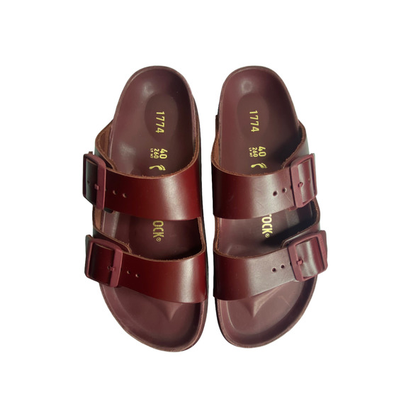 Birkenstock Shoes - Birkenstock 1774 Maroon Red Leather Arizona 9